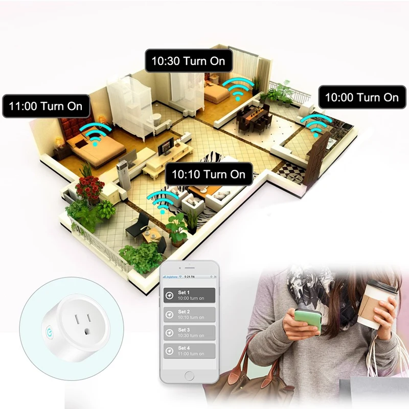 Smart Plug WiFi Mini Socket for Smart Home Remote Control Home Appliances and Electrical Equipment, for Alexa Echo Google Assist