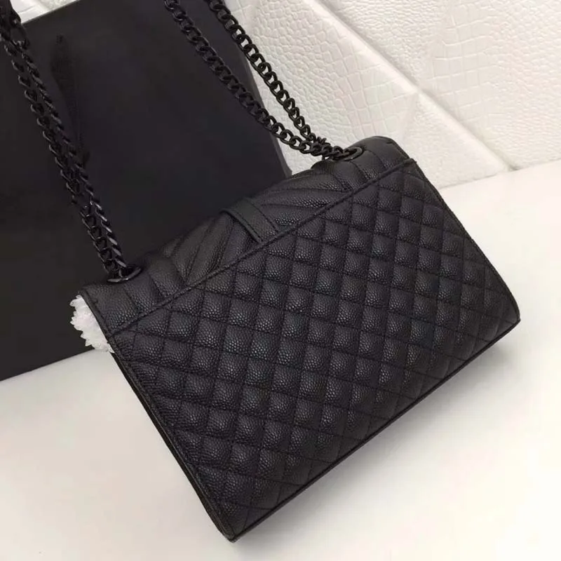 Новая дизайнерская кожаная женская сумка, Высококачественная Роскошная брендовая дизайнерская сумка на одно плечо - Цвет: Black black chain