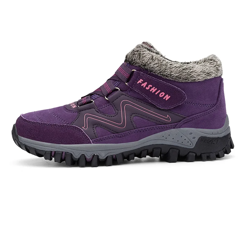 Плюшевые зимние сапоги; женская зимняя обувь на платформе; теплые замшевые ботильоны; женская обувь на танкетке; зимние сапоги из водонепроницаемого материала на высоком каблуке - Цвет: Purple