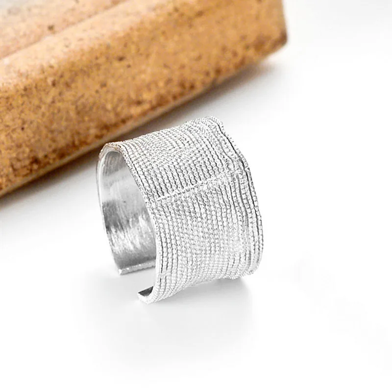 Silver Rings Silver Ring Foxanry INS Fashion Silver Color Wide Rings for Women Vintage Popular Design Irregular Texture Charm Party Jewelry Gifts