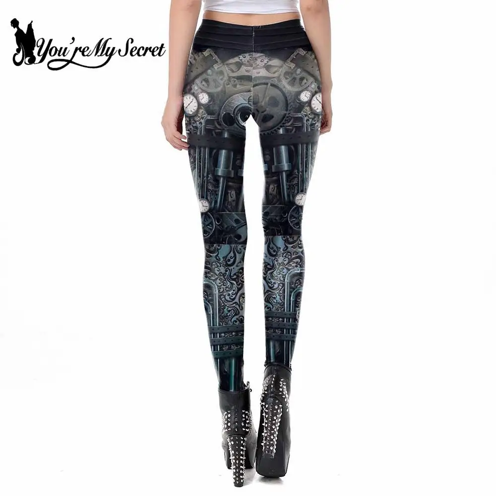 [You're My Secret] Steampunk Women Workout Leggings Mechanical Slim Fitness Leggins Ankle-Pants Gear 3D Printing Elastic Legin