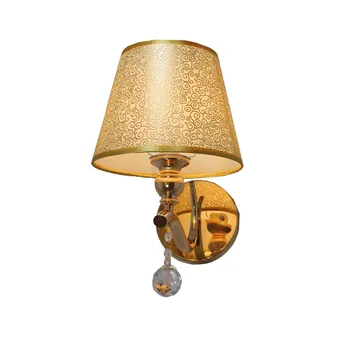 

Modern Printed Vintage Fabric Gold Iron Base Wall Lamp Household Bedroom Kitchen Dining Room Living Room Corridor LED Light