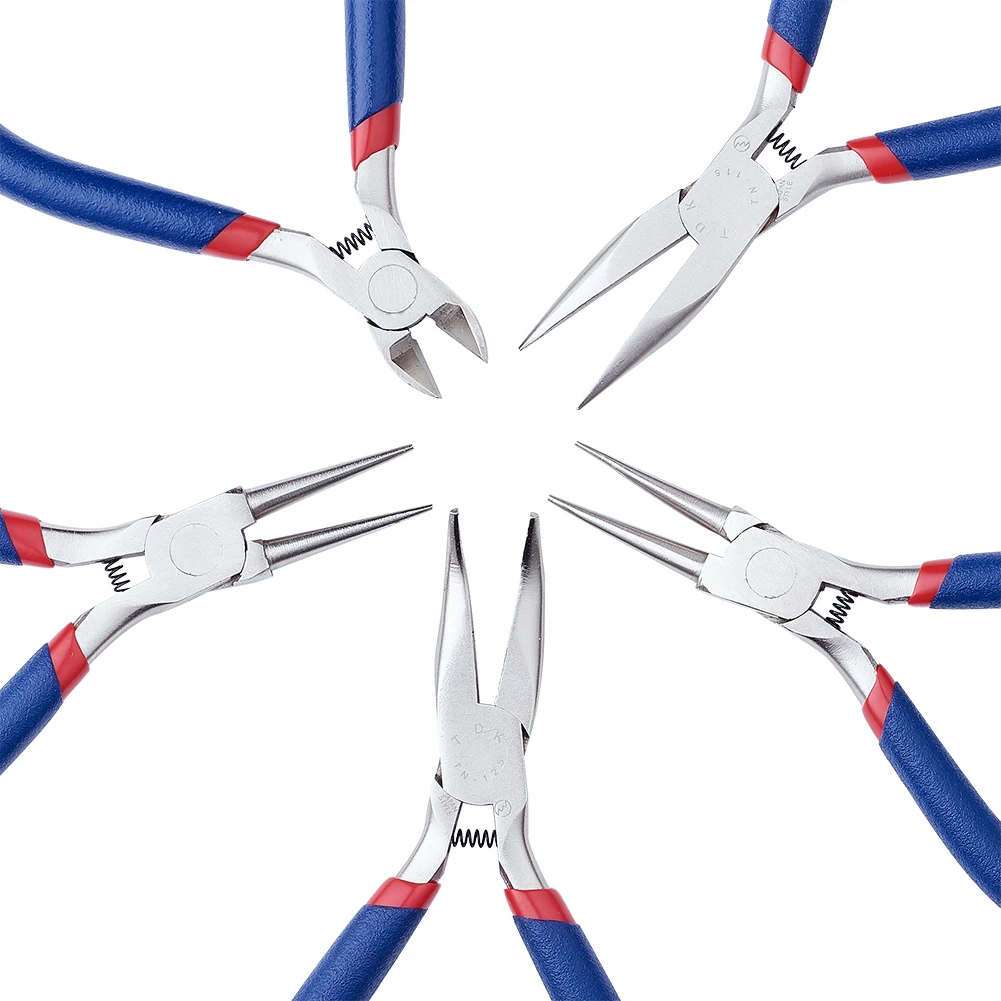 

5Pcs Jewelry Pliers Sets Ferronickel Carbon Steel Side Cutting Round/Bent/Long Chain Nose Pliers DIY Jewelry Making Tools