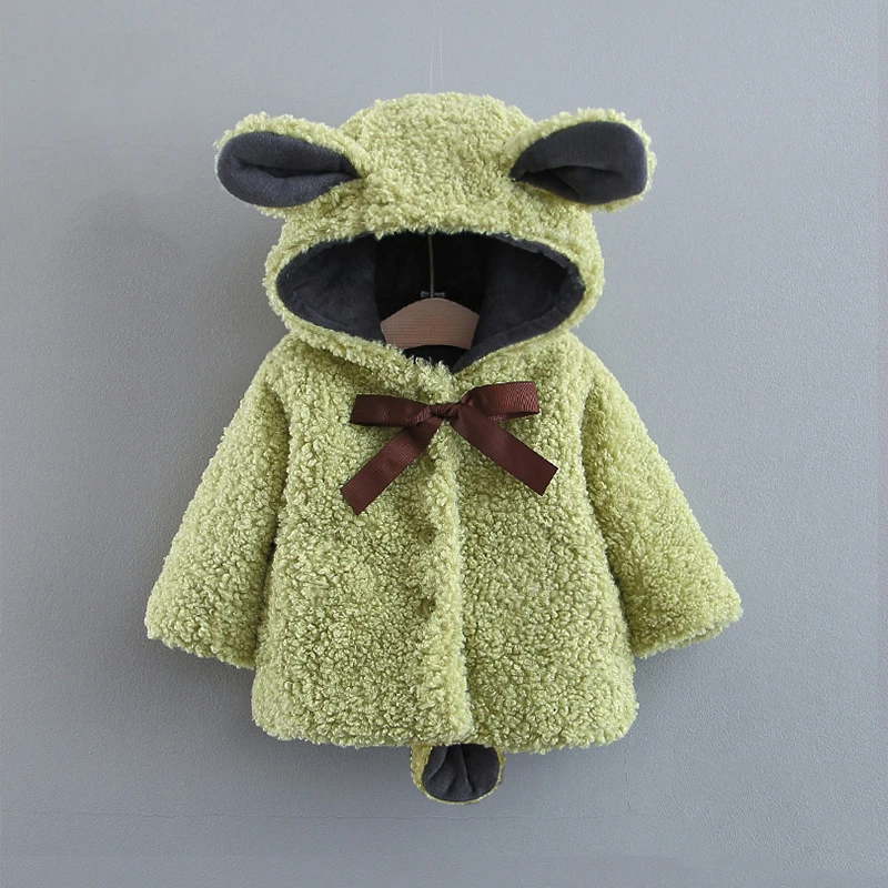 

Winter Baby Girl Coat Cartoon Bow Flannel Coat Newborn Baby Boy Jacket Hooded Toddler Infant Coat Children Jacket Kids Clothes