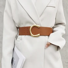 Woman Belt PU Leather Horseshoe Metal Buckle Simple Casual Style Adjusted Simple New Fashion Belt