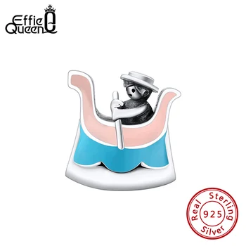 

Effie Queen Boat Rowing with Boy Man Shape Pure 925 Silver Beads Charms Oxidized Silver with Blue Pink Enemal DIY Bracelet CB16