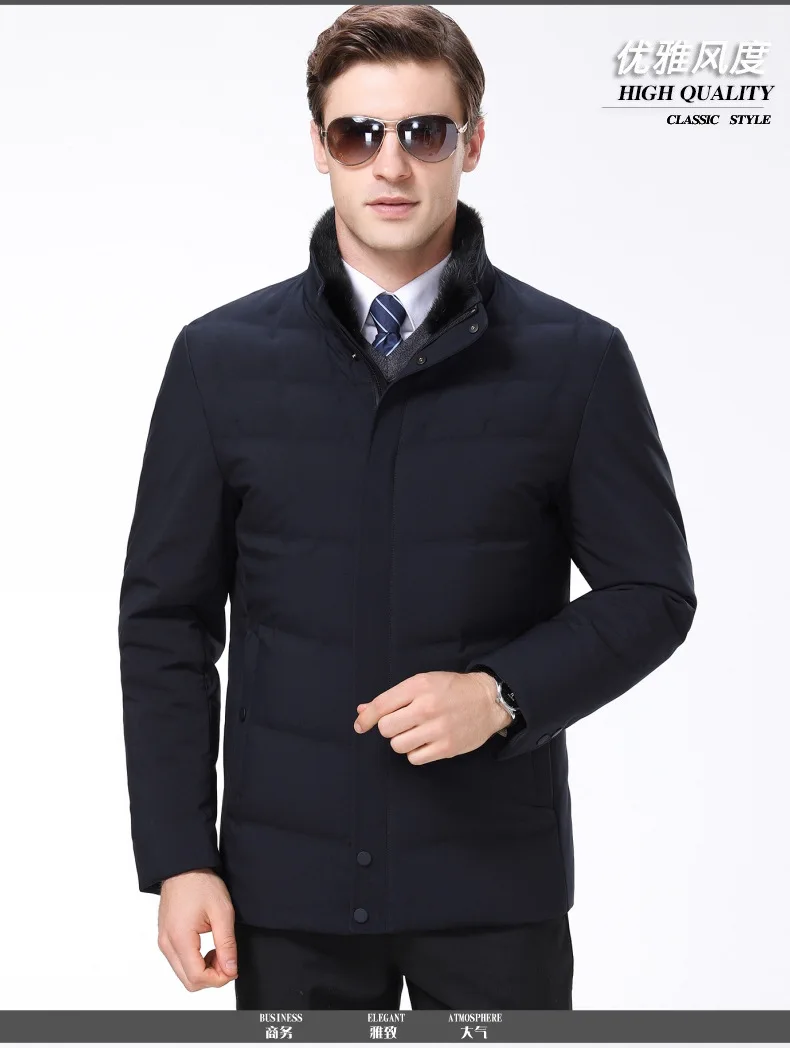 Brand down Jacket Men's Middle-aged White Duck down Mink Stand Collar Business Casual Thin Warm Cold Coat Winter