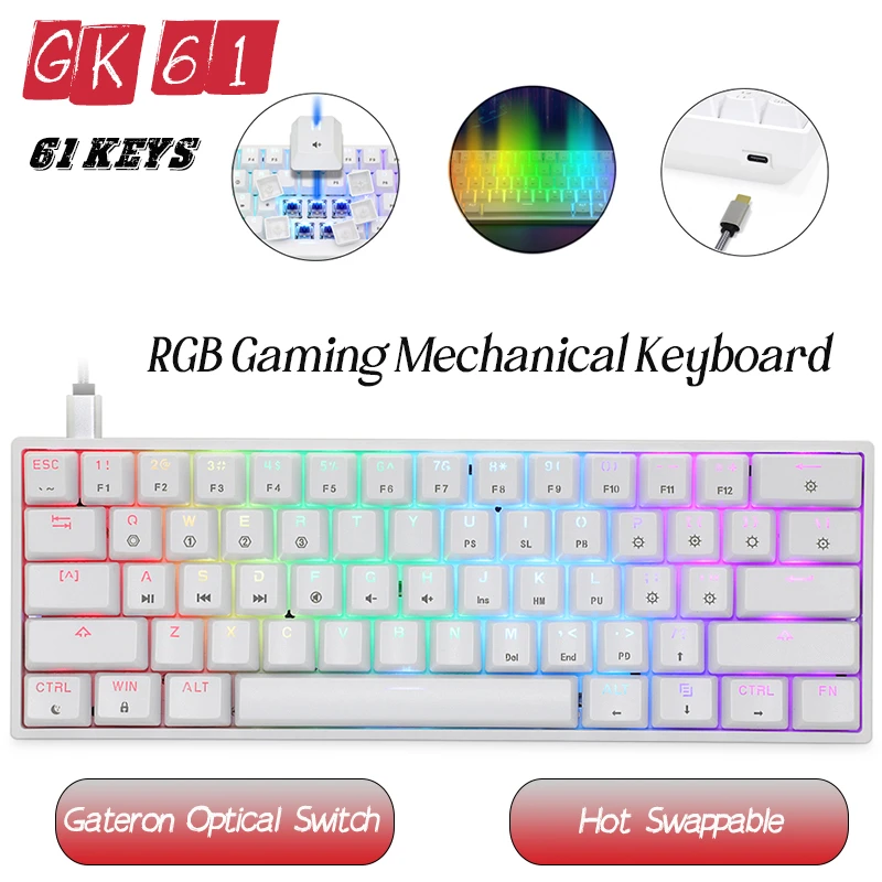 Geek Customized GK61 61 Keys RGB Gaming Mechanical Keyboard Hot 