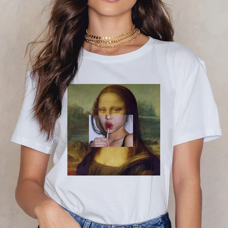 Camiseta de Mona Lisa mujer, camiseta Retro Vintage a la moda, camiseta de estética Harajuku elegante, camisetas Ullzang blancas de los años 90 2022|Camisetas| - AliExpress