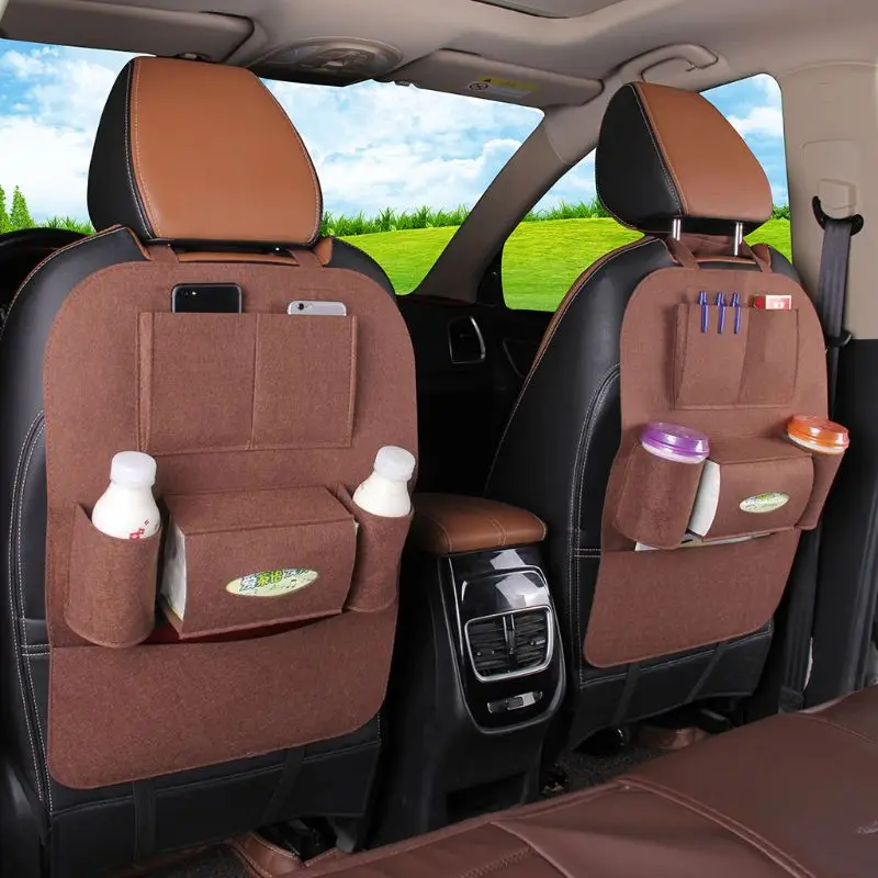 Высокая плотность нетканого Автомобиля Заднее сиденье сумка для хранения с крюком автомобиля мульти карман органайзер дети Kick протектор - Цвет: CF