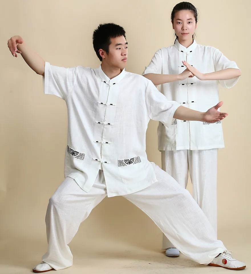 Tai Chi униформа одежда для женщин и мужчин Wushu Одежда Кунг-фу Униформа костюм из хлопка и льна униформа для прогулок на открытом воздухе Morning Sprots - Цвет: white embroider
