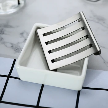 

Ceramic Double Layer Soap Storage Tray Square Soap Box Holder Drain Dish Shelf Home Hotel Bathroom Storage Accessories Toilet