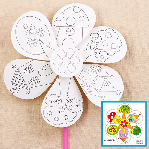 beautiful home Blank Windmill Kindergarten Handmade Art Material Package Kid's DIY Painting Graffiti Color Puzzle Toy Creative Educational Toys - Цвет: beautiful home