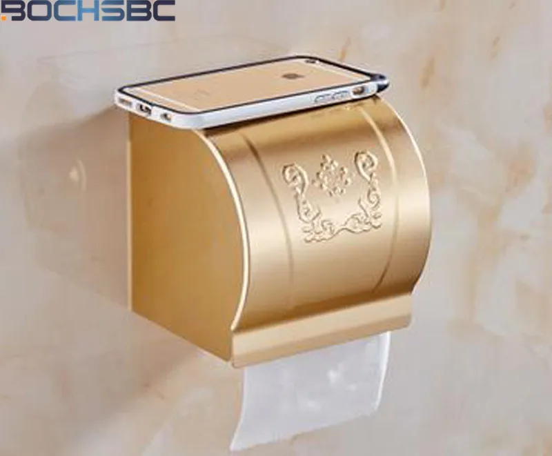 BOCHSBC, Европейская бумажная коробка, алюминиевый сплав, золото, аксессуары для ванной комнаты, водонепроницаемый бумажный держатель, коробка