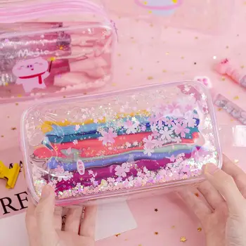 

TWISTER.CK Glitter Pencil Case Paillette Drift Sand Transparent Pen Holder Large Capacity for Students