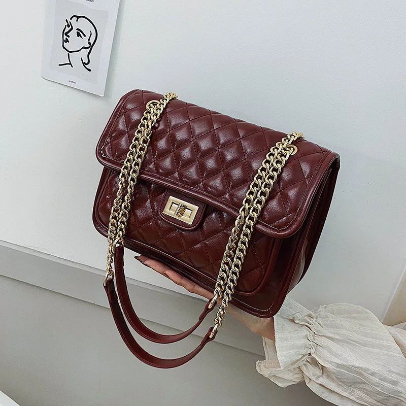 

2019 Winter New Style WOMEN'S Bag Rhombus Chain Bag Korean-style INS-Style Large-Volume Solid Color Clutch