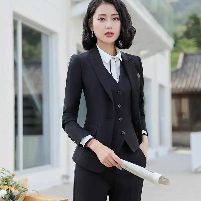 Lenshin女性のファッションスーツセットオフィスレディース作業服の女性olパンツスーツフォーマルな女性のブレザージャケットのベストのズボン3個 Pant Suits Aliexpress