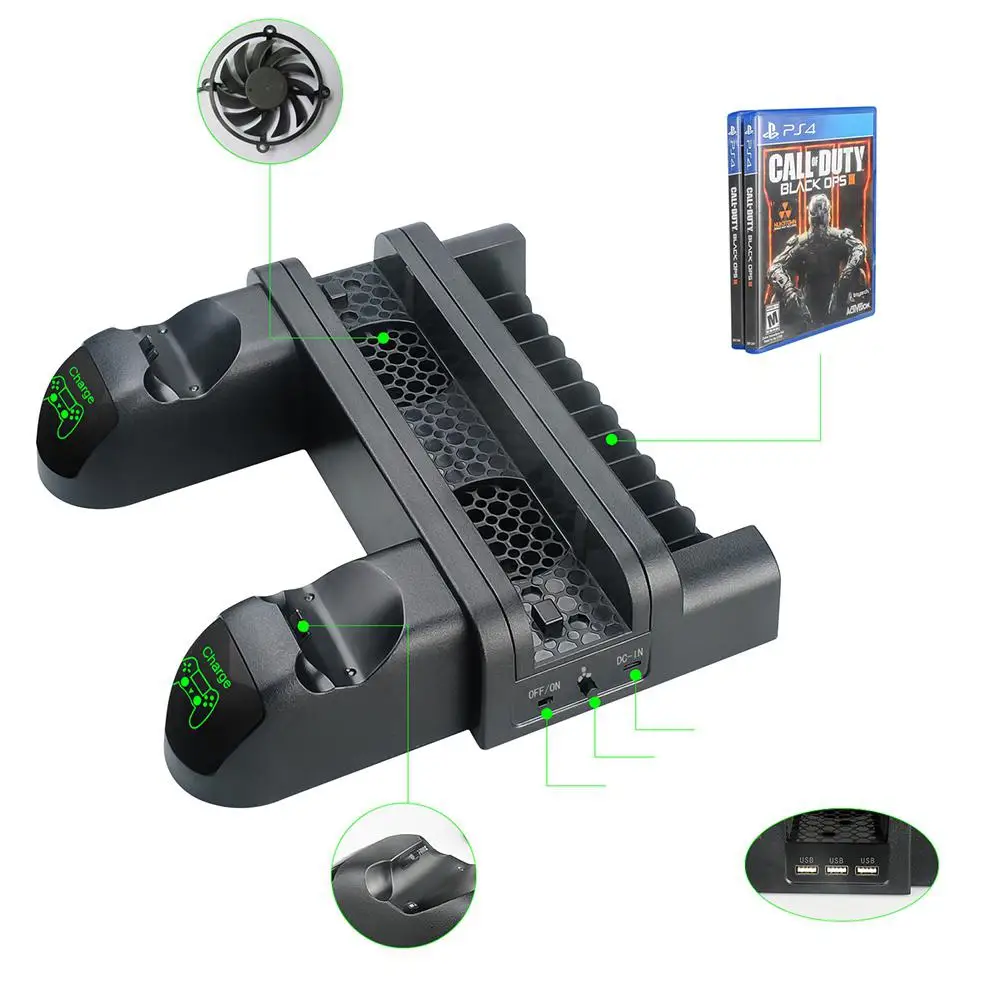 

DishyKooker Multifunction Gamepad Fan Charger Host Bracket Storage Tray game console for PS4 Slim Pro Sony