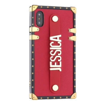 カスタムグリッタートランクケース保持ストラップゴールドメタルパーソナライズ名前電話ケースiphone 11プロxs最大xr 7プラス8 8プラスx