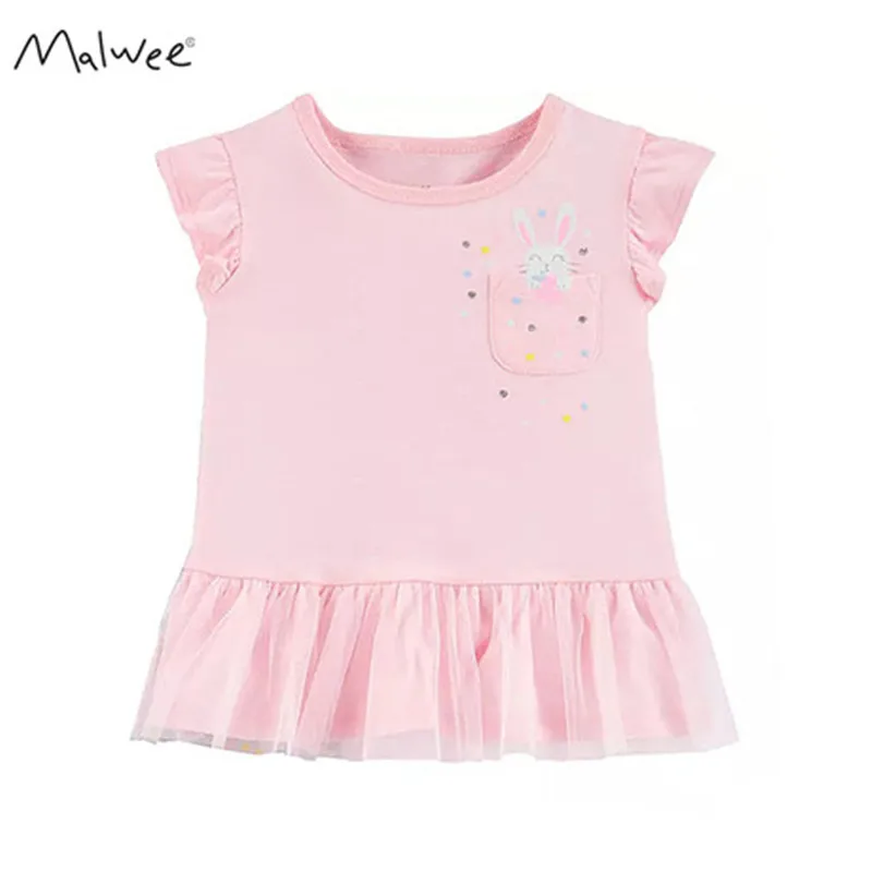 

Brand 2020 New Summer Baby Kids girl Short Sleeve O-neck t Shirt Cartoon Rabbit Lace Pink Tee Tops for 1-8 years Girl90-140cm