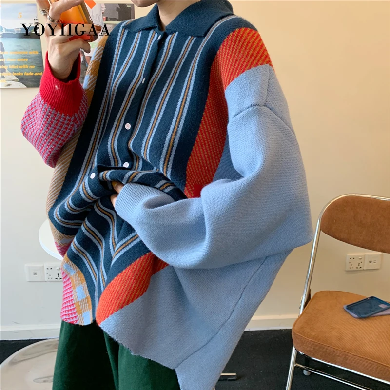 Women's Sweaters Autumn Winter Cardigans Single Breasted Women Sweater Fashionable Stripe Mid-length Female Sweaters Tops Women's Sweaters Autumn Winter Cardigans Single Breasted Women Sweater Fashionable Stripe Mid-length Female Sweaters Tops