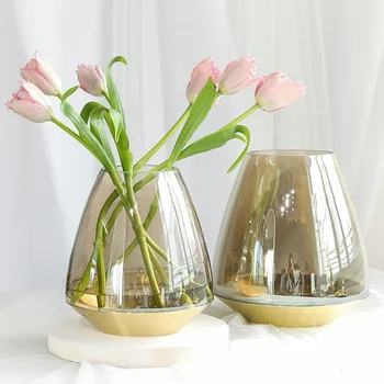 

Nordic Contracted Metal Base Glass Flower Vase Home Decoration Modern Flower Vase Plant Holder Desk Hydroponics Room Decor