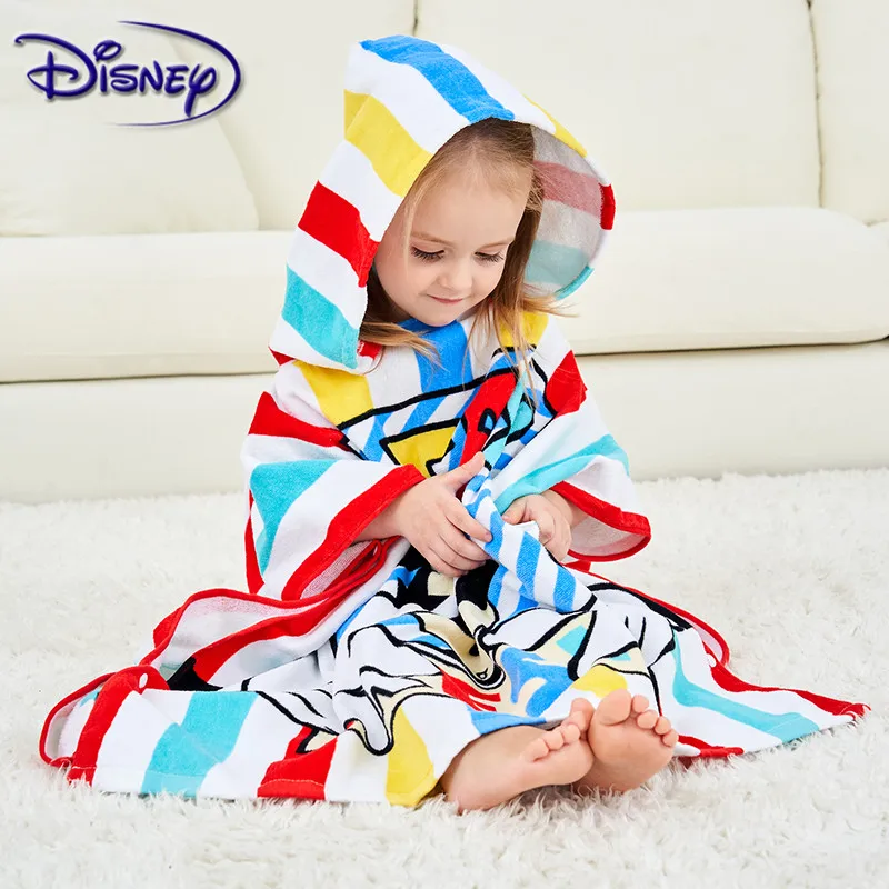 Disney Микки хлопок банное полотенце с капюшоном Пряжка плащ детское хлопковое