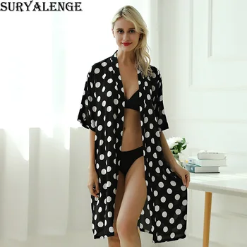 

New spring and autumn long cotton printed women's pajamas dot cute nightgown V-neck home service lace bathrobe