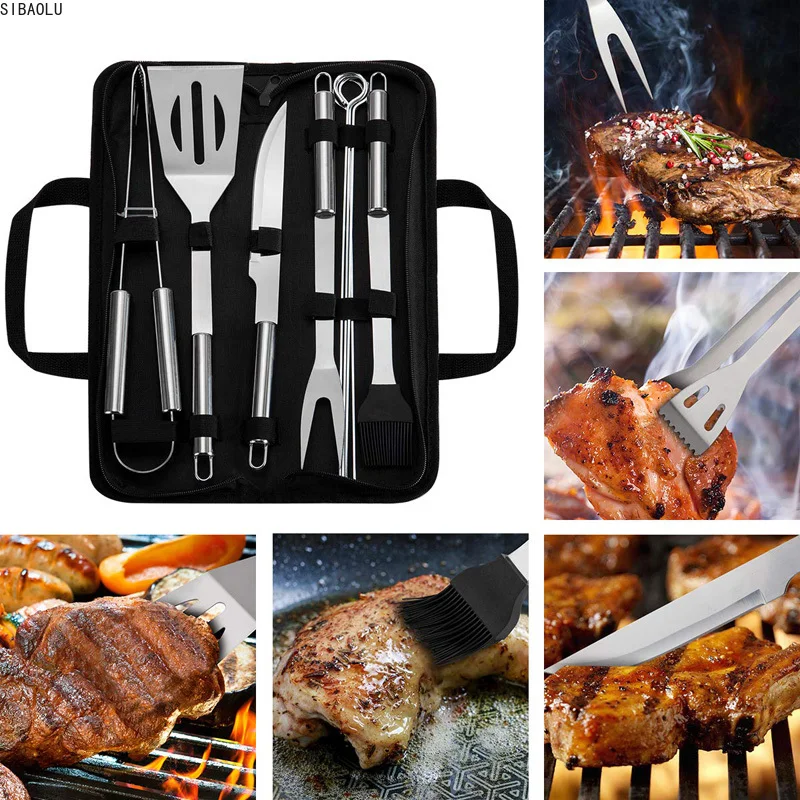 

Stainless Steel BBQ Tools Set Barbecue Grilling Utensil Accessories Camping Outdoor Cooking Tools Kit BBQ Utensils