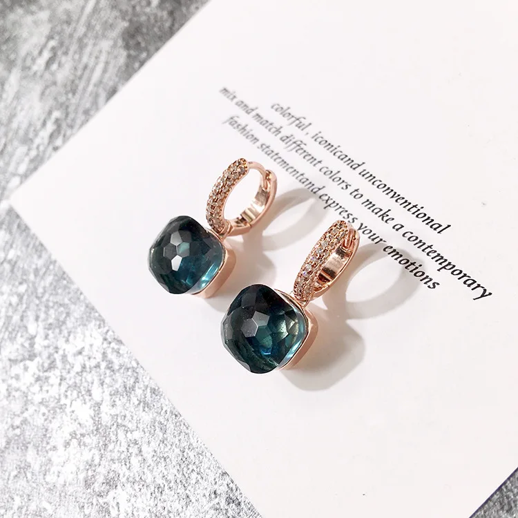 Blue black Высокое качество, яркие цвета, многогранные квадратные серьги с кристаллами, пирамида, разноцветные красивые серьги, Женские ювелирные аксессуары - Окраска металла: Blue black