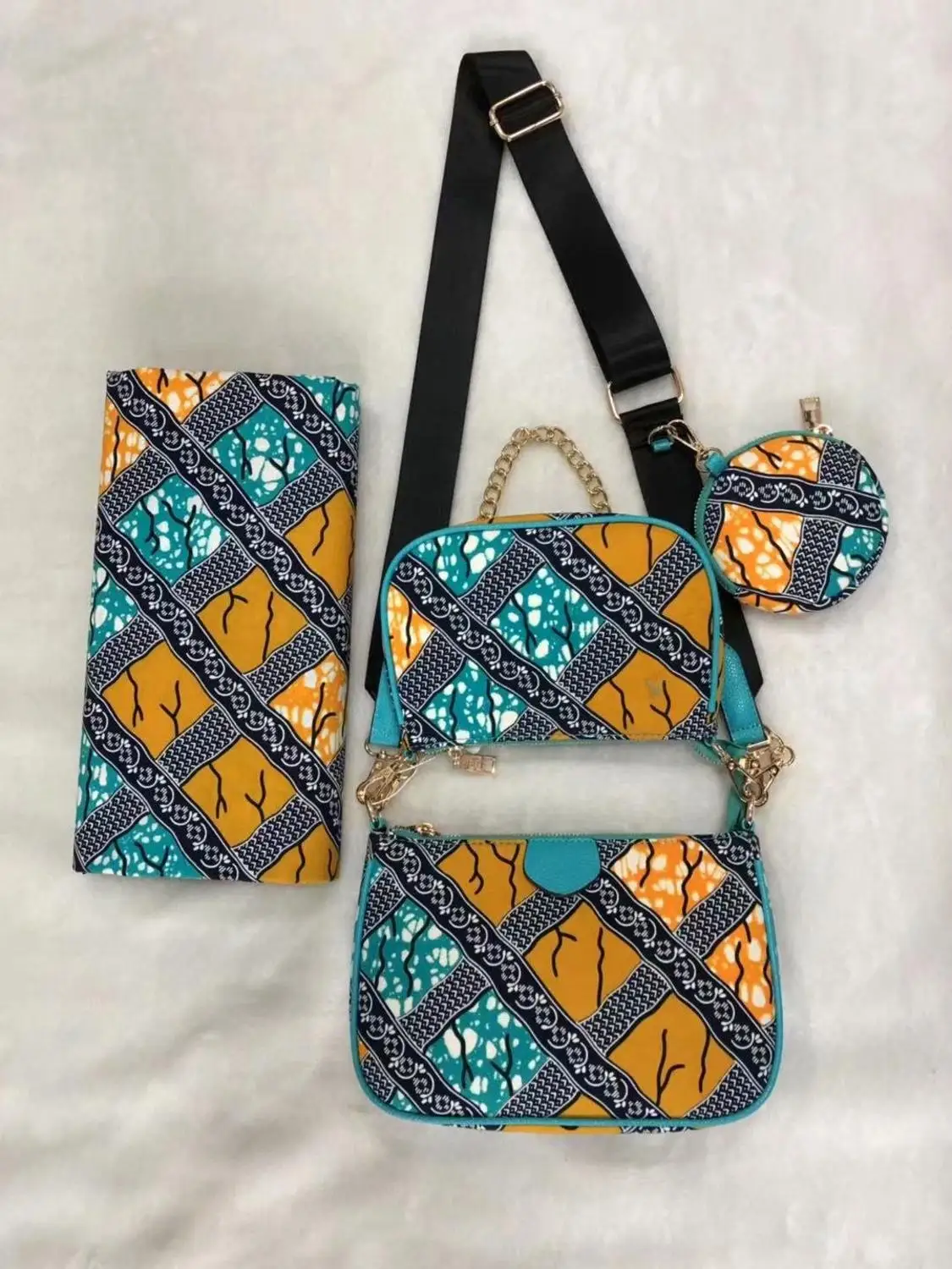 Африканский воск и сумочек в тон, комплект одежды, 3 элемента одежды, шт./компл. Анкара воск сумочка в комплекте 6 ярдов в африканском стиле из натуральной кожи мягкие Анкара воск ткань 121101