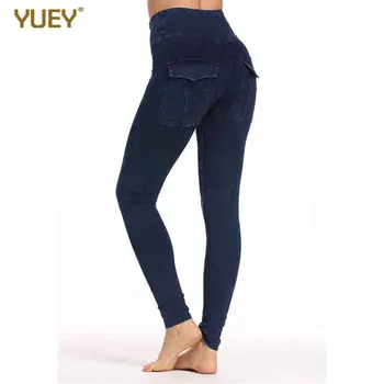 

European American New Style Womens Skinny Denim Pants Fitness Sports Stretch High Waist Super Elastic Peach Hip Lifting Pants
