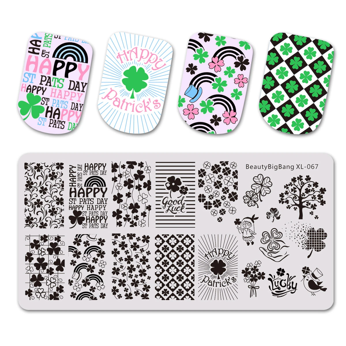 BEAUTYBIGBANG 6*12 см пластины для штамповки ногтей День Святого Патрика четырехлистный клевер изображение для ногтей ImageTemplate Маникюрный Инструмент XL-067