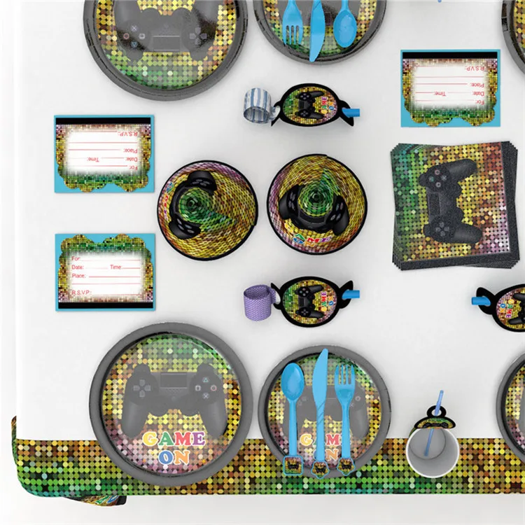 Gamepad Theme Cartoon Party Set Tableware Plate Napkins Banner Birthday Candy/popcorn Box Baby Shower Party Decoration Supplies