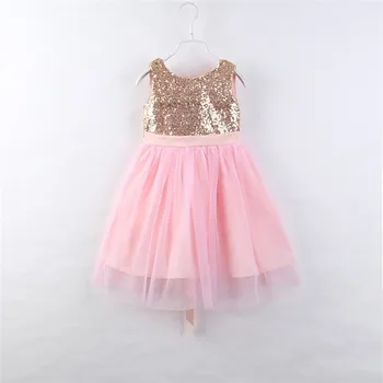 

2020 girls' mesh sequined princess vest bow dress
