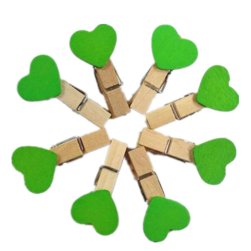 10PCS/lot Mini green color Heart Wooden Clip Photo Paper Decor Craft Decorations Clips Special Gift | Канцтовары для офиса и