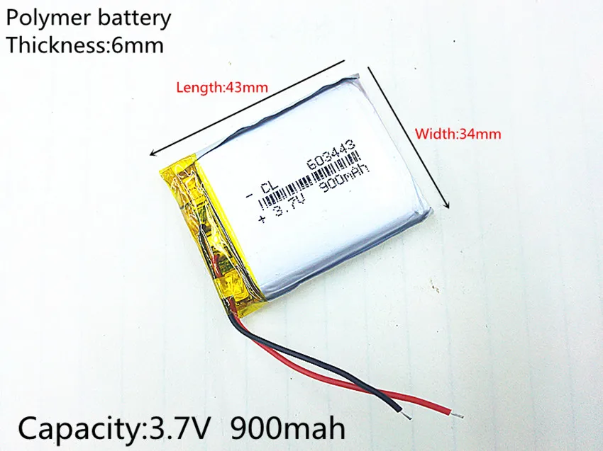Liter energy battery 603443 3.7V 900mAH NTC,Polymer lithium ion / Li-ion battery for GPS,mp4,cell phone,speaker,DVR RECORDER