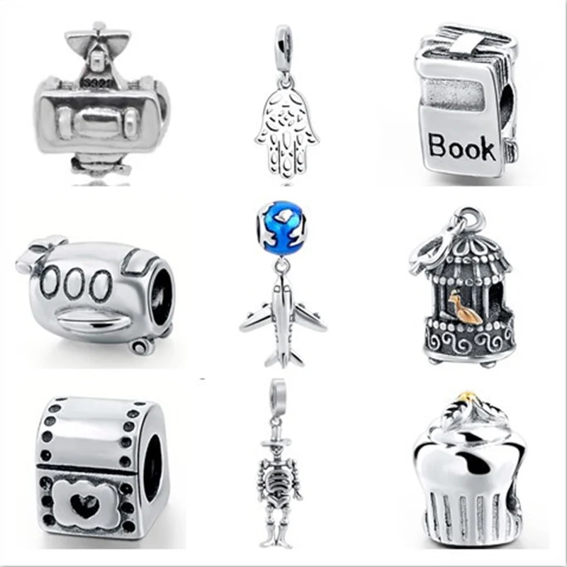 Подлинным браслетам Pandora Подвески Серебро 925 Оригинальный самолет часы Череп