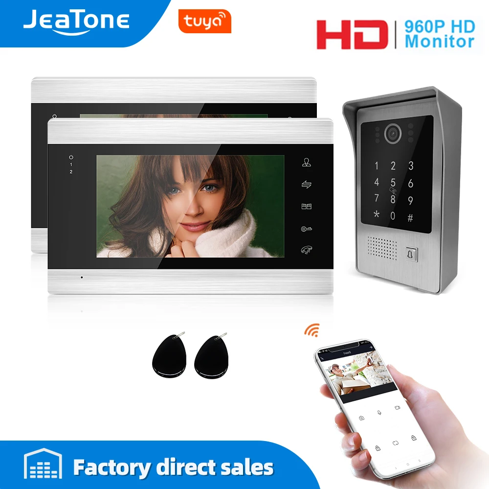 Jeatone 960P/AHD Tuya WiFi IP Video Door Phone Intercom System Multiple Monitors Code Keypad/RFID Card/APP Unlock Access Control
