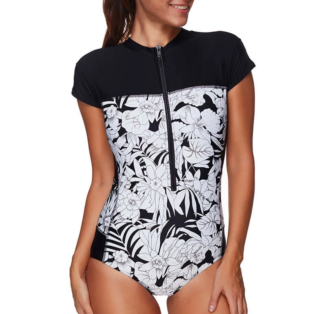 Купальник женский с коротким рукавом и высокой молнией|short sleeve rash guard|rash guard womenrash |