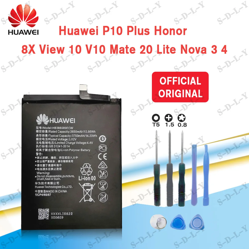 Оригинальный аккумулятор HB386589ECW для Huawei Nova3 Nova3i Nova 5T P10 Plus Honor Play 4 V10 Maimang 7 Honor20 20S 3750