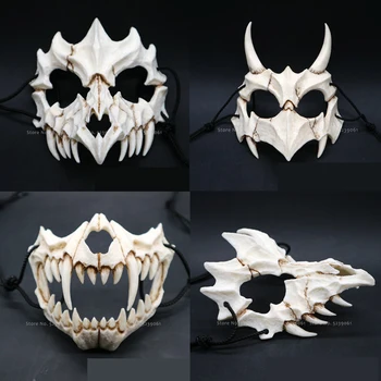 

Halloween Women Men Yaksha Heavenly Hound Dragon God Tiger Mask Demon Skull Props Japanese Scary Cosplay Costume Day of The Dead