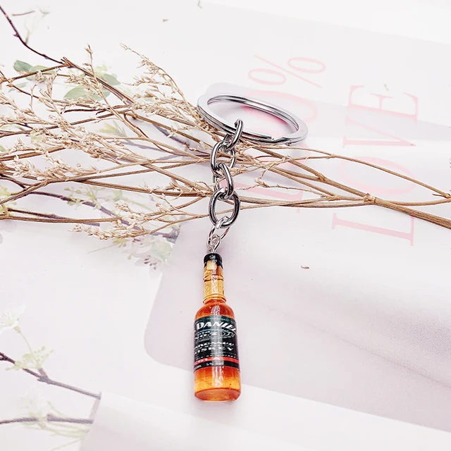 Cute Resin Beer Wine Bottle Keychain