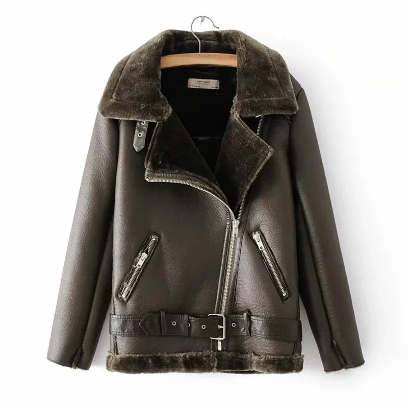 

Black Casual Faux Leather Jackets Women Autumn 2019 Turn Down Collar Long Sleeve Biker Coats Pockets Motorcycle Jacket