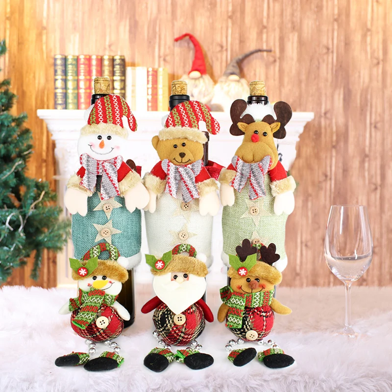 Санта Клаус крышка бутылки вина наборы счастливый год Счастливого Рождества вечерние украшения для дома украшения Рождественский снеговик