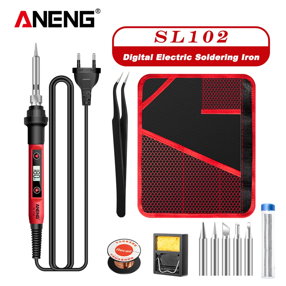 ANENG SL102 60W Digital Electric Soldering Iron kit Adjustable Temperature welding Tools Stand fer a souder solder tip solda | Инструменты