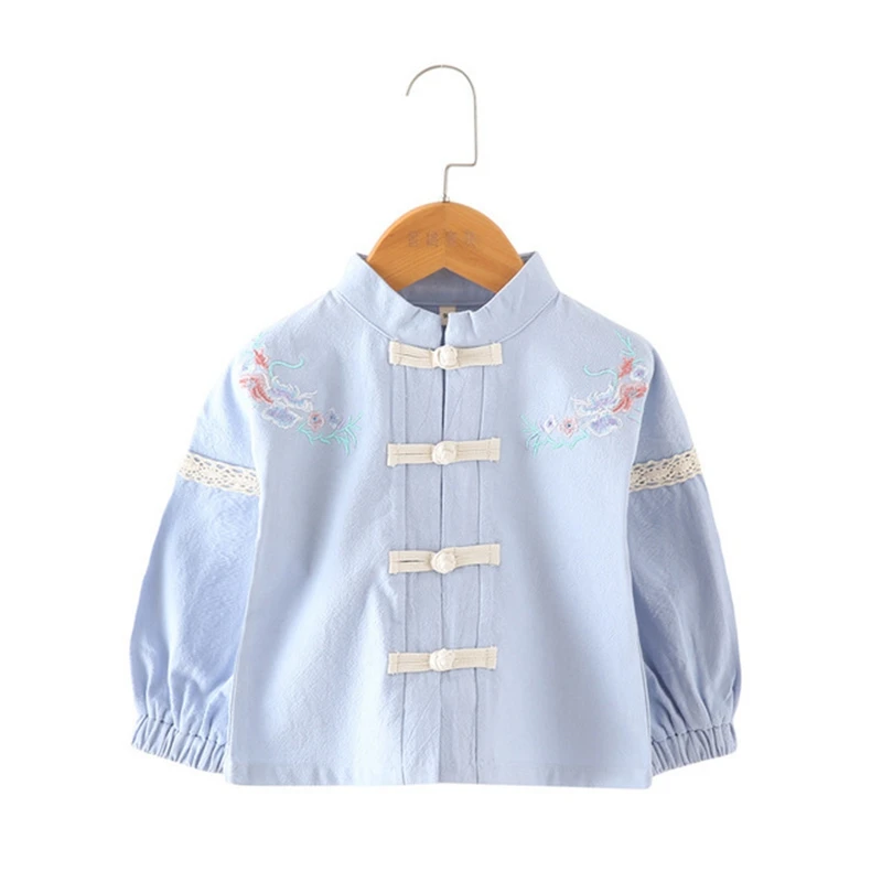 Hanfu/детская одежда; сезон весна-осень; модные костюмы с вышивкой и воротником-стойкой; юбки для девочек; Детский костюм для девочек; Hanfu