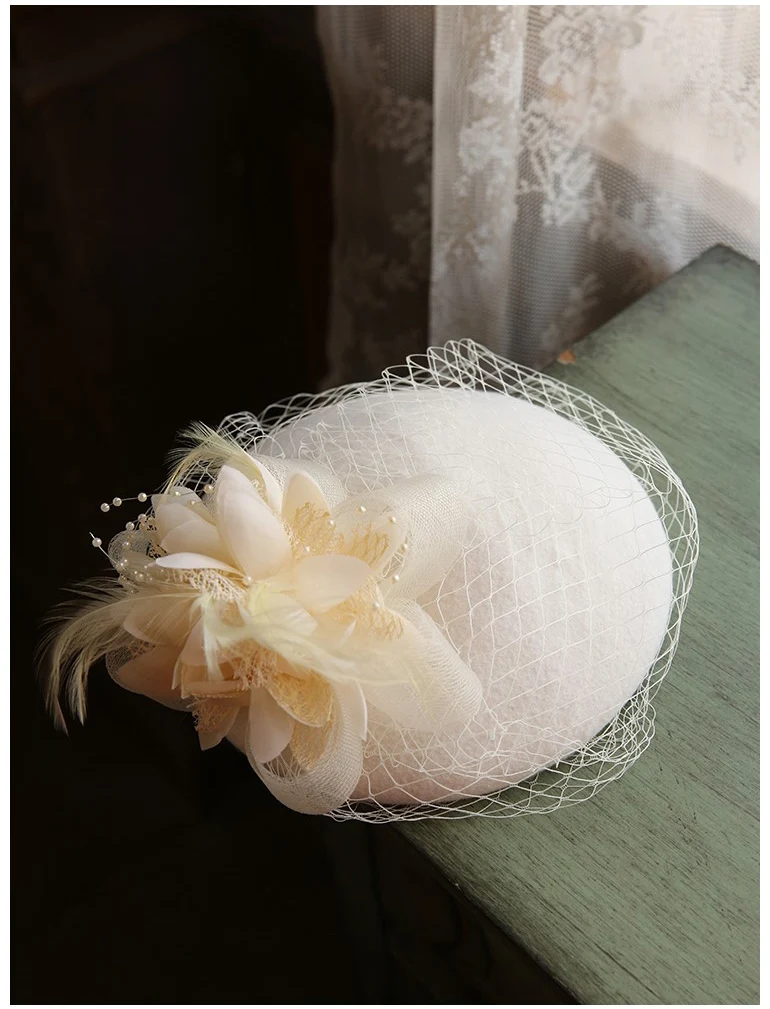 Fashion Women Wedding Hat Flower Black Bridal Party Hair Wear With Comb Pearl Beaded Fascinators