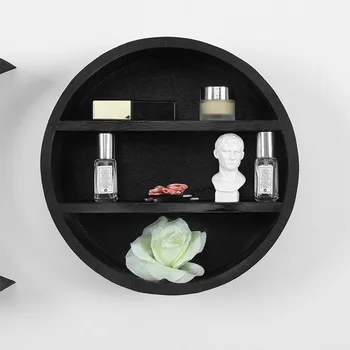 

Space Saving Kitchen Rustic Wooden Durable Storage Shelf Bedroom Wall Mounted Moon Shape Home Decor Display Rack Hanging