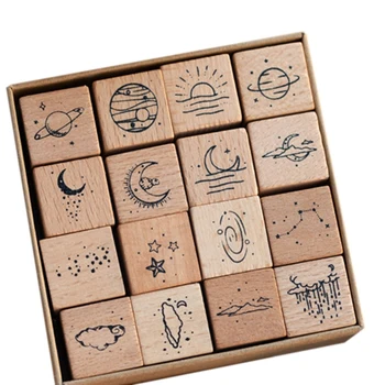 

Vintage Planet Sunrise Moon Star Cloud Stamp DIY Wooden Rubber Stamps for Scrapbooking Stationery Scrapbooking Standard Stamp